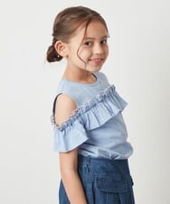 KJKGS05019 a.v.v KIDS(アー・ヴェ・ヴェ) [100-130]フリルオフショルＴシャツ ライトブルー