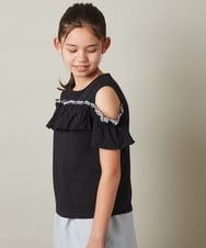 KJKGS05019 a.v.v KIDS(アー・ヴェ・ヴェ) [100-130]フリルオフショルＴシャツ ブラック