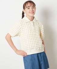 KJKGS11024 a.v.v KIDS(アー・ヴェ・ヴェ) [100-130]襟付きぽこぽこトップス アイボリー