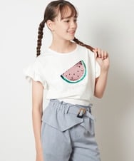 KJKGS14019 a.v.v KIDS(アー・ヴェ・ヴェ) [100-130]袖フリルスパンコールＴシャツ ラベンダー