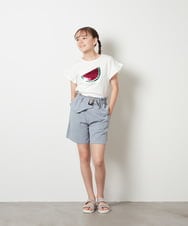 KJKGS14019 a.v.v KIDS(アー・ヴェ・ヴェ) [100-130]袖フリルスパンコールＴシャツ ラベンダー