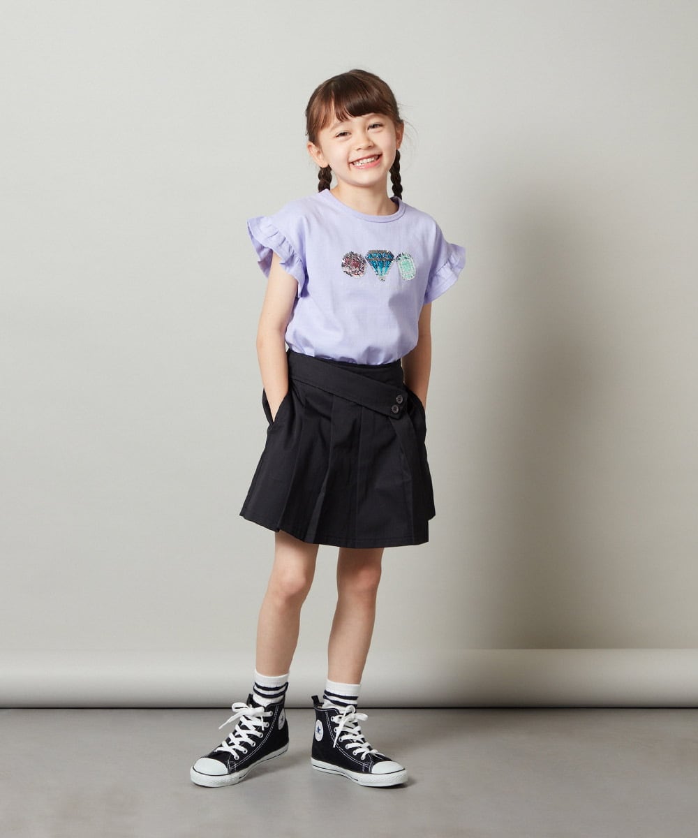 KJKGS14019 a.v.v KIDS(アー・ヴェ・ヴェ) [100-130]袖フリルスパンコールＴシャツ ラベンダー