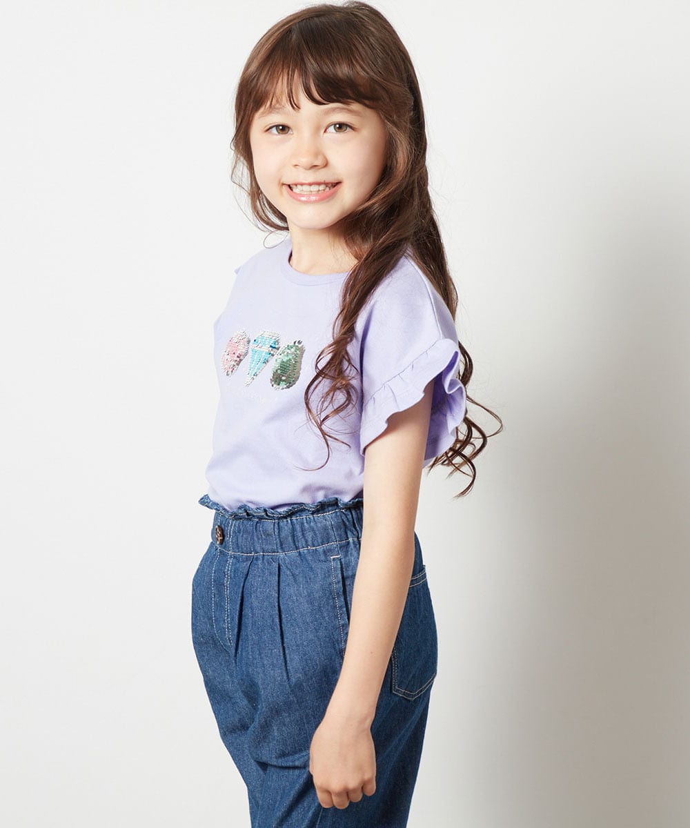 KJKGS14019 a.v.v KIDS(アー・ヴェ・ヴェ) [100-130]袖フリルスパンコールＴシャツ ラベンダー