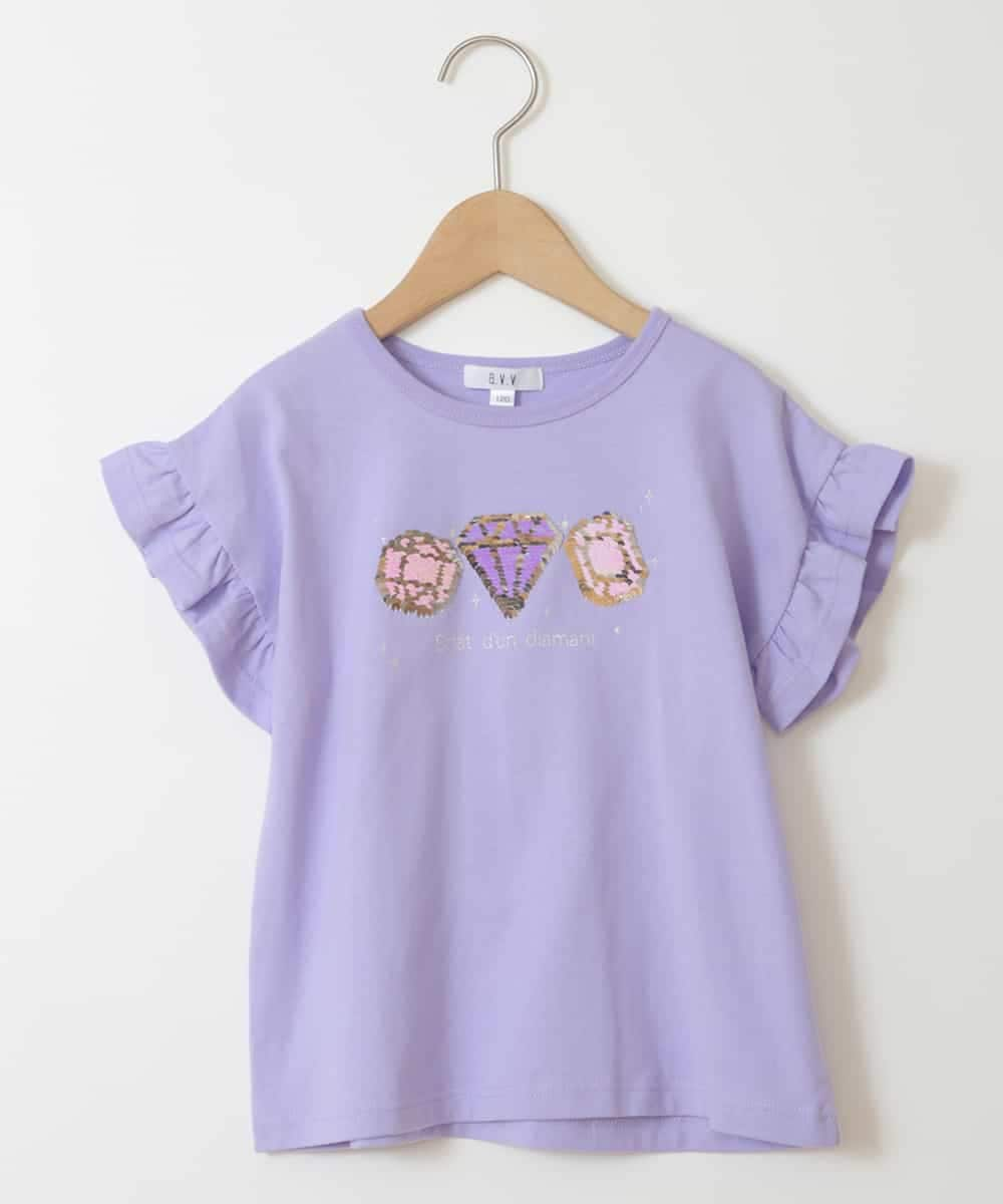 KJKGS14019 a.v.v KIDS(アー・ヴェ・ヴェ) [100-130]袖フリルスパンコールＴシャツ ラベンダー