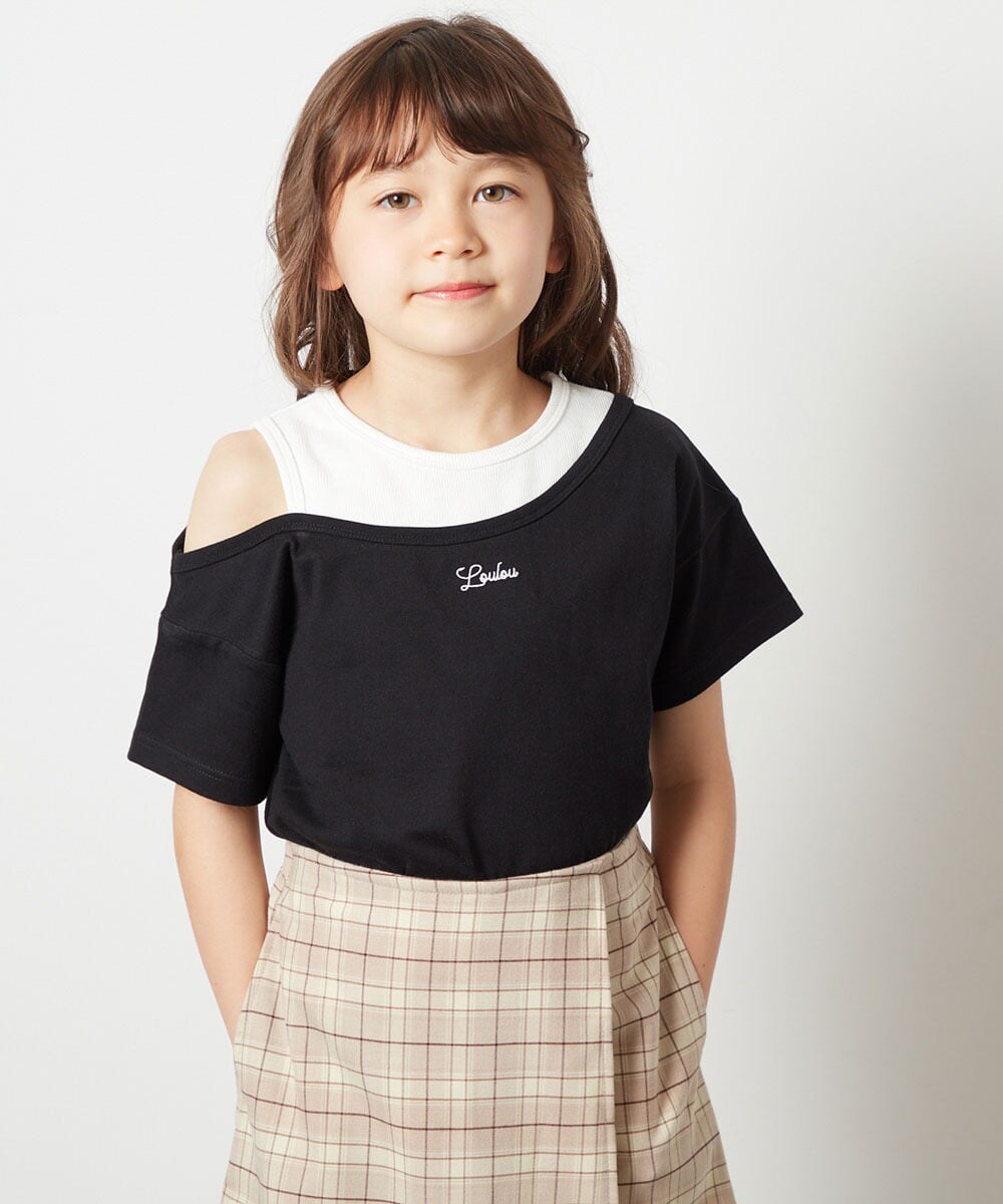 KJKGS15019 a.v.v KIDS(アー・ヴェ・ヴェ) [100-130]アシメレイヤー風Ｔシャツ ブラック