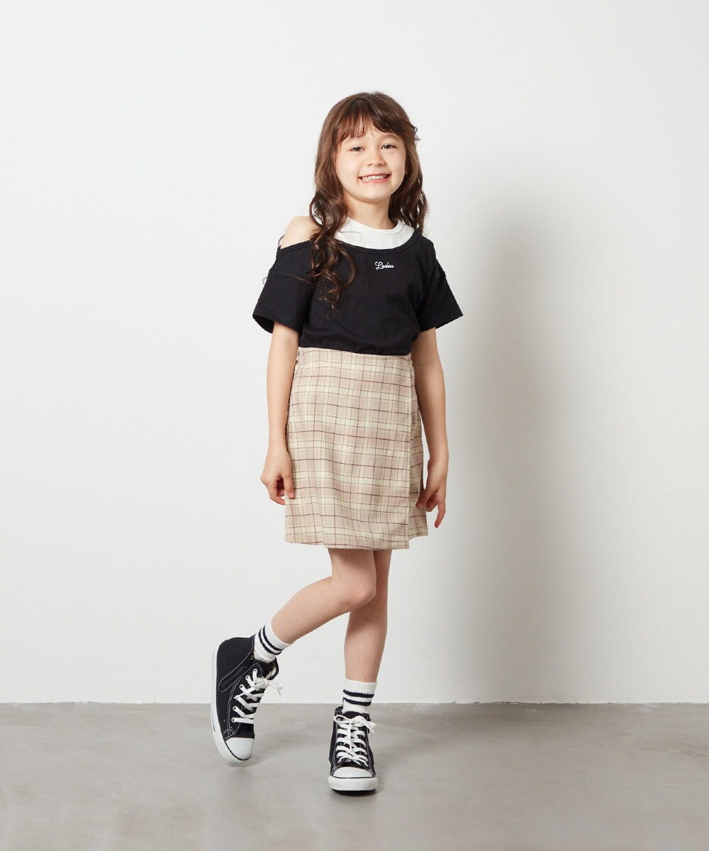 KJKGS15019 a.v.v KIDS(アー・ヴェ・ヴェ) [100-130]アシメレイヤー風Ｔシャツ ブラック