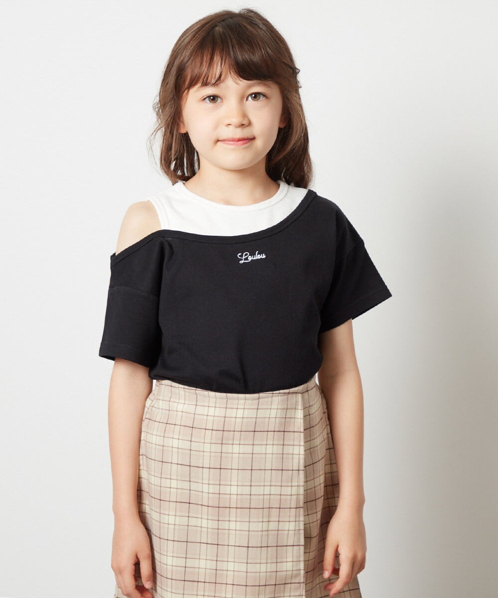 KJKGS15019 a.v.v KIDS(アー・ヴェ・ヴェ) [100-130]アシメレイヤー風Ｔシャツ ブラック