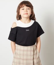 KJKGS15019 a.v.v KIDS(アー・ヴェ・ヴェ) [100-130]アシメレイヤー風Ｔシャツ ブラック