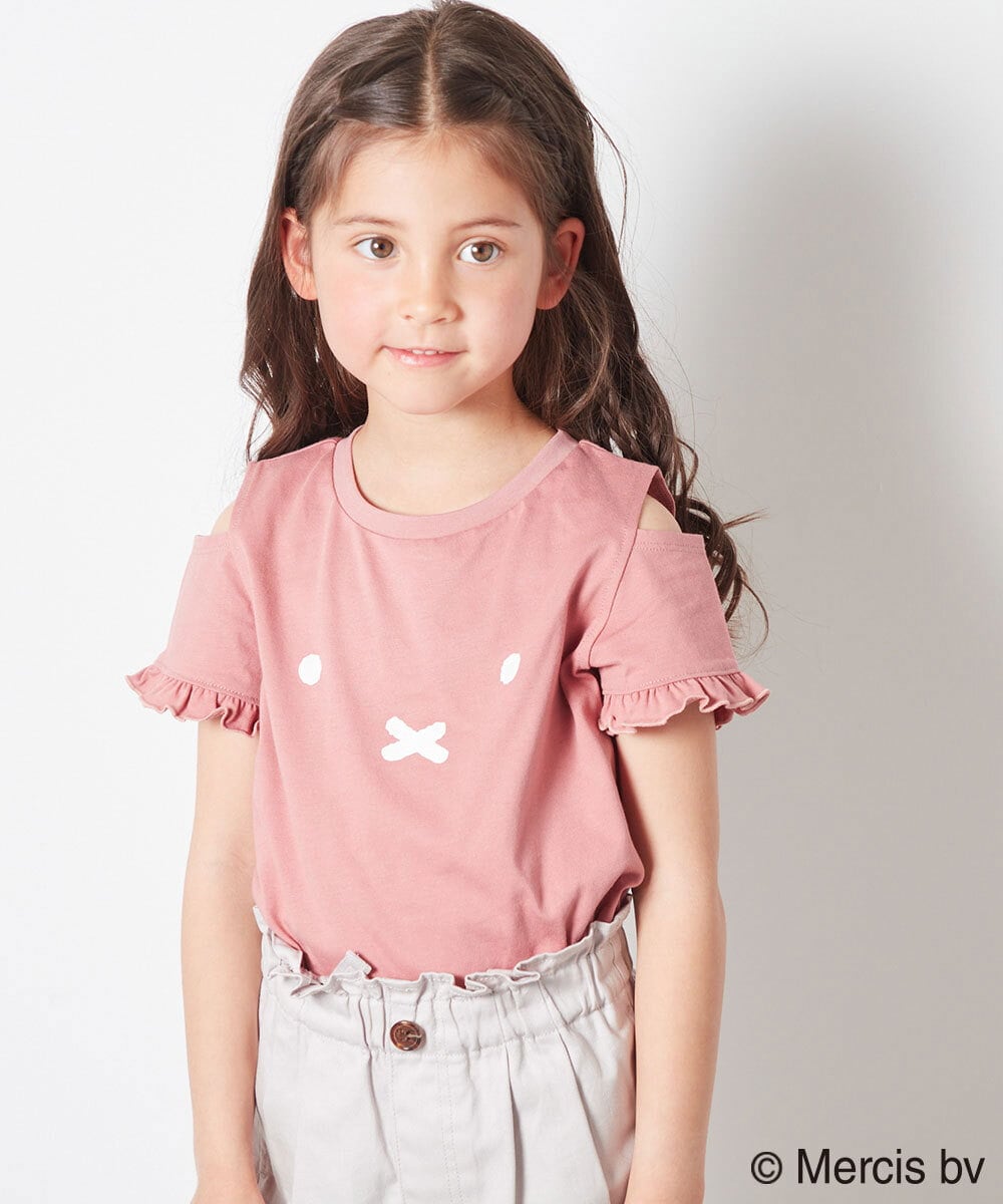 100-130]【ミッフィーコラボ】袖フリルオフショルTシャツ(カットソー