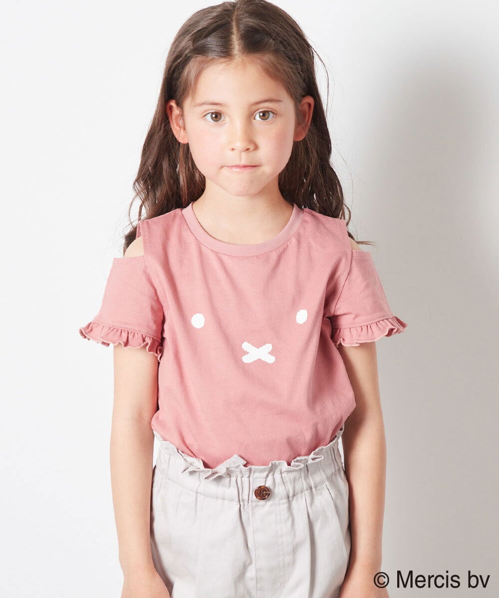 KJKGS80029 a.v.v KIDS(アー・ヴェ・ヴェ) [100-130]【ミッフィーコラボ】袖フリルオフショルTシャツ ピンク