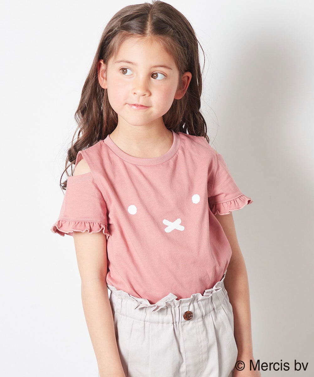 KJKGS80029 a.v.v KIDS(アー・ヴェ・ヴェ) [100-130]【ミッフィーコラボ】袖フリルオフショルTシャツ ピンク