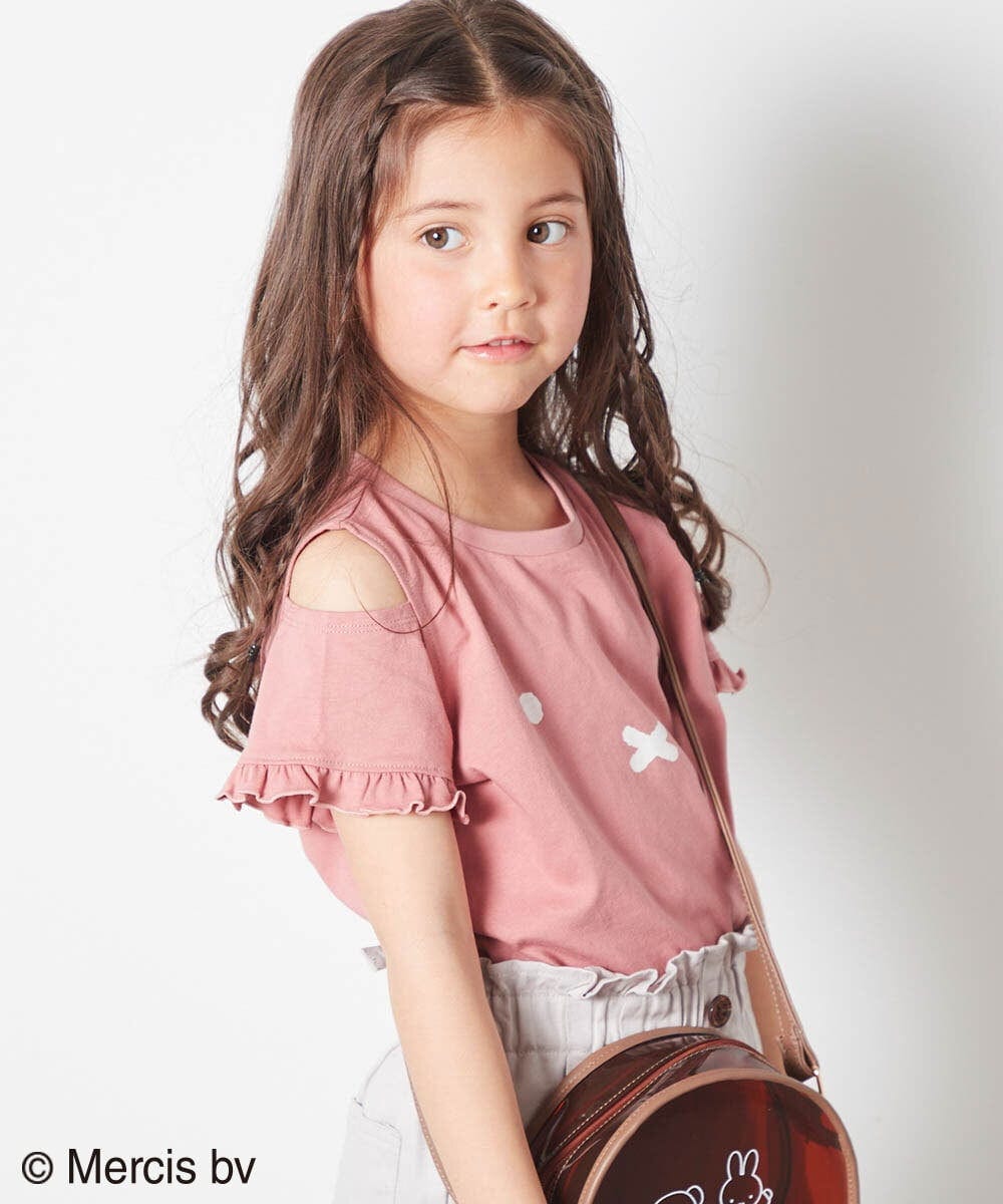 KJKGS80029 a.v.v KIDS(アー・ヴェ・ヴェ) [100-130]【ミッフィーコラボ】袖フリルオフショルTシャツ ピンク