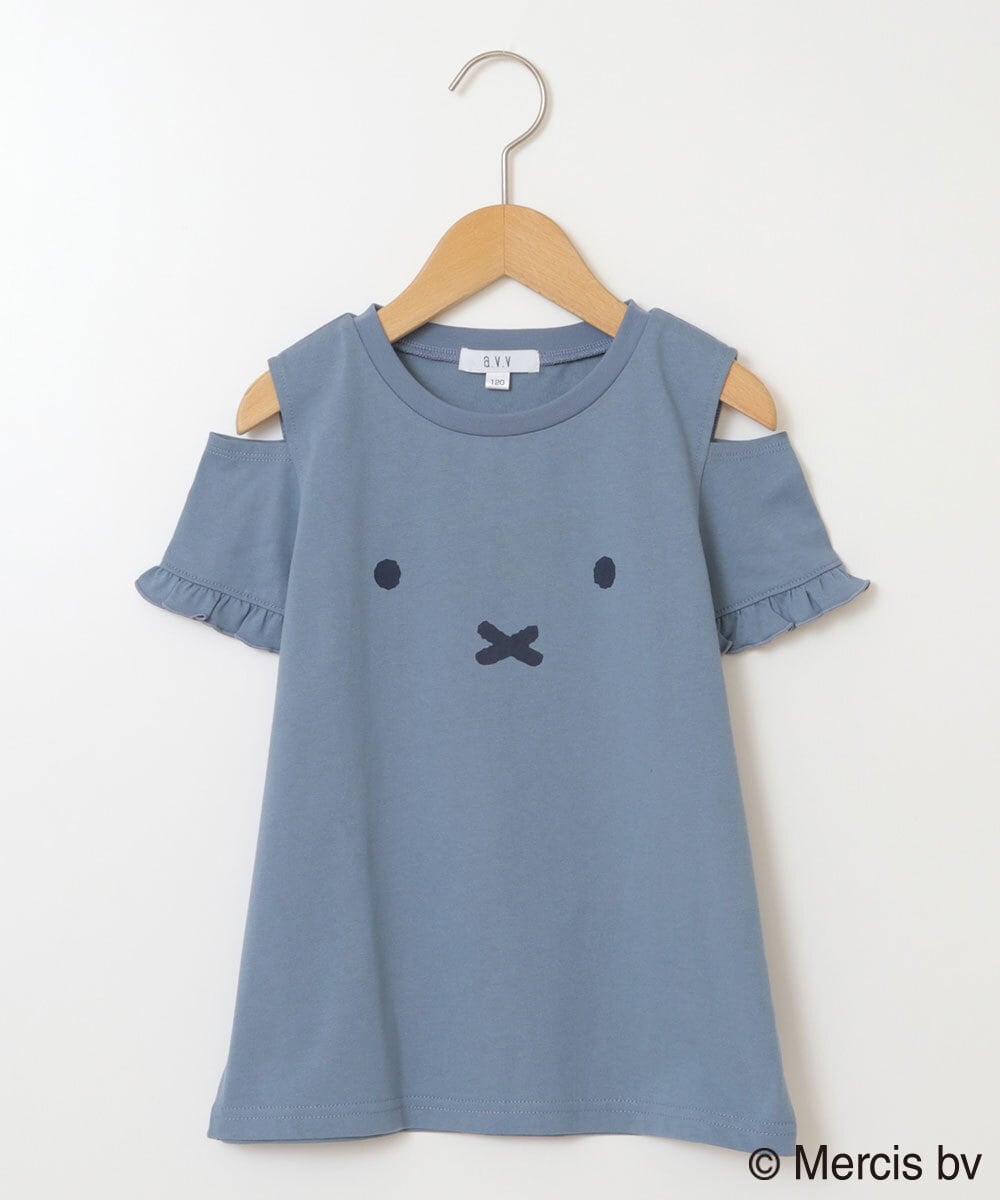 KJKGS80029 a.v.v KIDS(アー・ヴェ・ヴェ) [100-130]【ミッフィーコラボ】袖フリルオフショルTシャツ ブルー