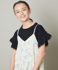 KJKGT01019 a.v.v KIDS(アー・ヴェ・ヴェ) [140-150]フリルスリーブＴシャツ ブラック