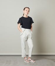 KJKGT02019 a.v.v KIDS(アー・ヴェ・ヴェ) [140-150]レースアップリボンスリーブＴシャツ ライトブルー