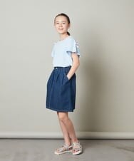 KJKGT02019 a.v.v KIDS(アー・ヴェ・ヴェ) [140-150]レースアップリボンスリーブＴシャツ ライトブルー