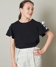 KJKGT02019 a.v.v KIDS(アー・ヴェ・ヴェ) [140-150]レースアップリボンスリーブＴシャツ ライトブルー