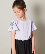 KJKGT02019 a.v.v KIDS(アー・ヴェ・ヴェ) [140-150]レースアップリボンスリーブＴシャツ ライトブルー