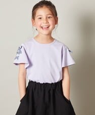 KJKGT02019 a.v.v KIDS(アー・ヴェ・ヴェ) [140-150]レースアップリボンスリーブＴシャツ ライトブルー