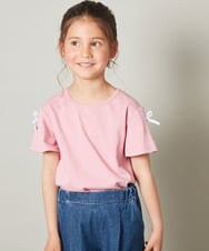 KJKGT02019 a.v.v KIDS(アー・ヴェ・ヴェ) [140-150]レースアップリボンスリーブＴシャツ ライトブルー