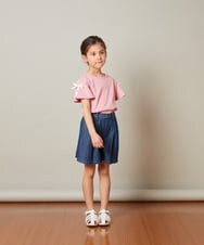 KJKGT02019 a.v.v KIDS(アー・ヴェ・ヴェ) [140-150]レースアップリボンスリーブＴシャツ ライトブルー