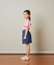 KJKGT02019 a.v.v KIDS(アー・ヴェ・ヴェ) [140-150]レースアップリボンスリーブＴシャツ ライトブルー