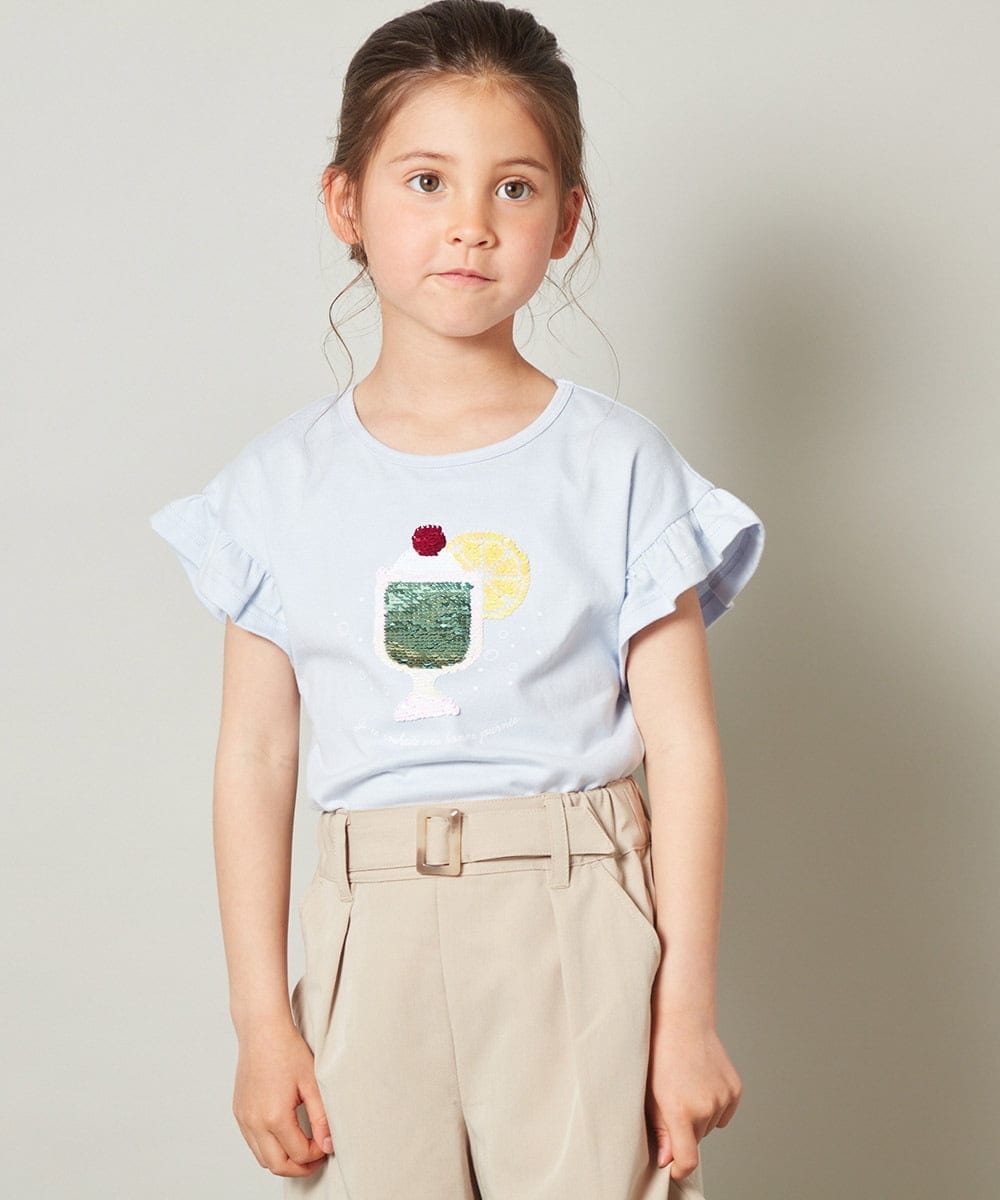 KJKGT03024 a.v.v KIDS(アー・ヴェ・ヴェ) [140-150]フリルスリーブスパンコールＴシャツ ブラック