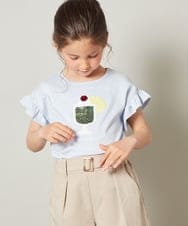 KJKGT03024 a.v.v KIDS(アー・ヴェ・ヴェ) [140-150]フリルスリーブスパンコールＴシャツ ブラック