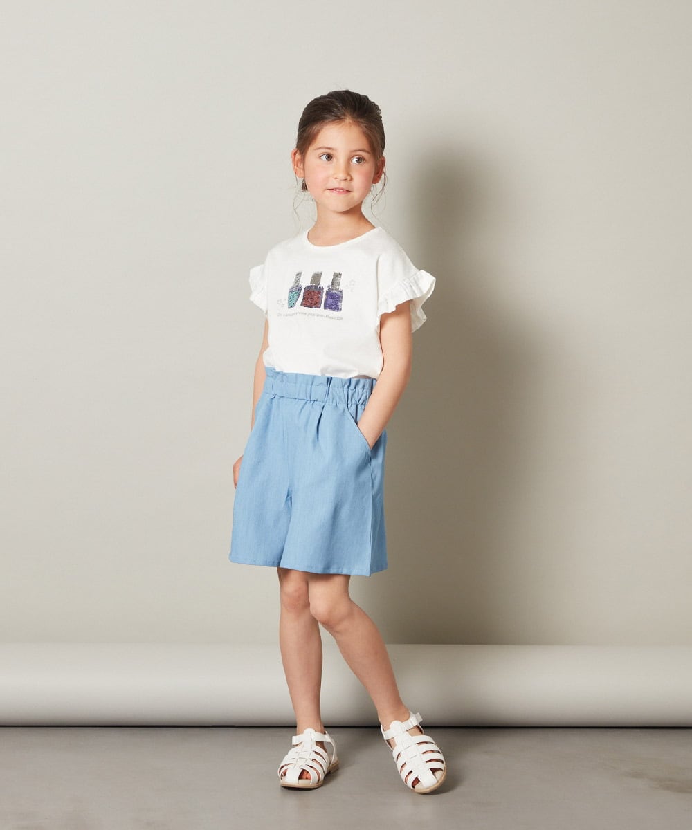 KJKGT03024 a.v.v KIDS(アー・ヴェ・ヴェ) [140-150]フリルスリーブスパンコールＴシャツ ブラック