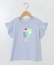 KJKGT03024 a.v.v KIDS(アー・ヴェ・ヴェ) [140-150]フリルスリーブスパンコールＴシャツ ライトブルー