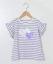 KJKGT03024 a.v.v KIDS(アー・ヴェ・ヴェ) [140-150]フリルスリーブスパンコールＴシャツ パープル