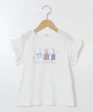 KJKGT03024 a.v.v KIDS(アー・ヴェ・ヴェ) [140-150]フリルスリーブスパンコールＴシャツ ホワイト