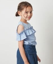 KJKGT05024 a.v.v KIDS(アー・ヴェ・ヴェ) [140-150]フリルオフショルＴシャツ ライトブルー