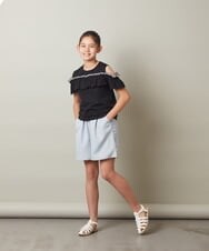 KJKGT05024 a.v.v KIDS(アー・ヴェ・ヴェ) [140-150]フリルオフショルＴシャツ ライトブルー