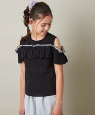 KJKGT05024 a.v.v KIDS(アー・ヴェ・ヴェ) [140-150]フリルオフショルＴシャツ ブラック