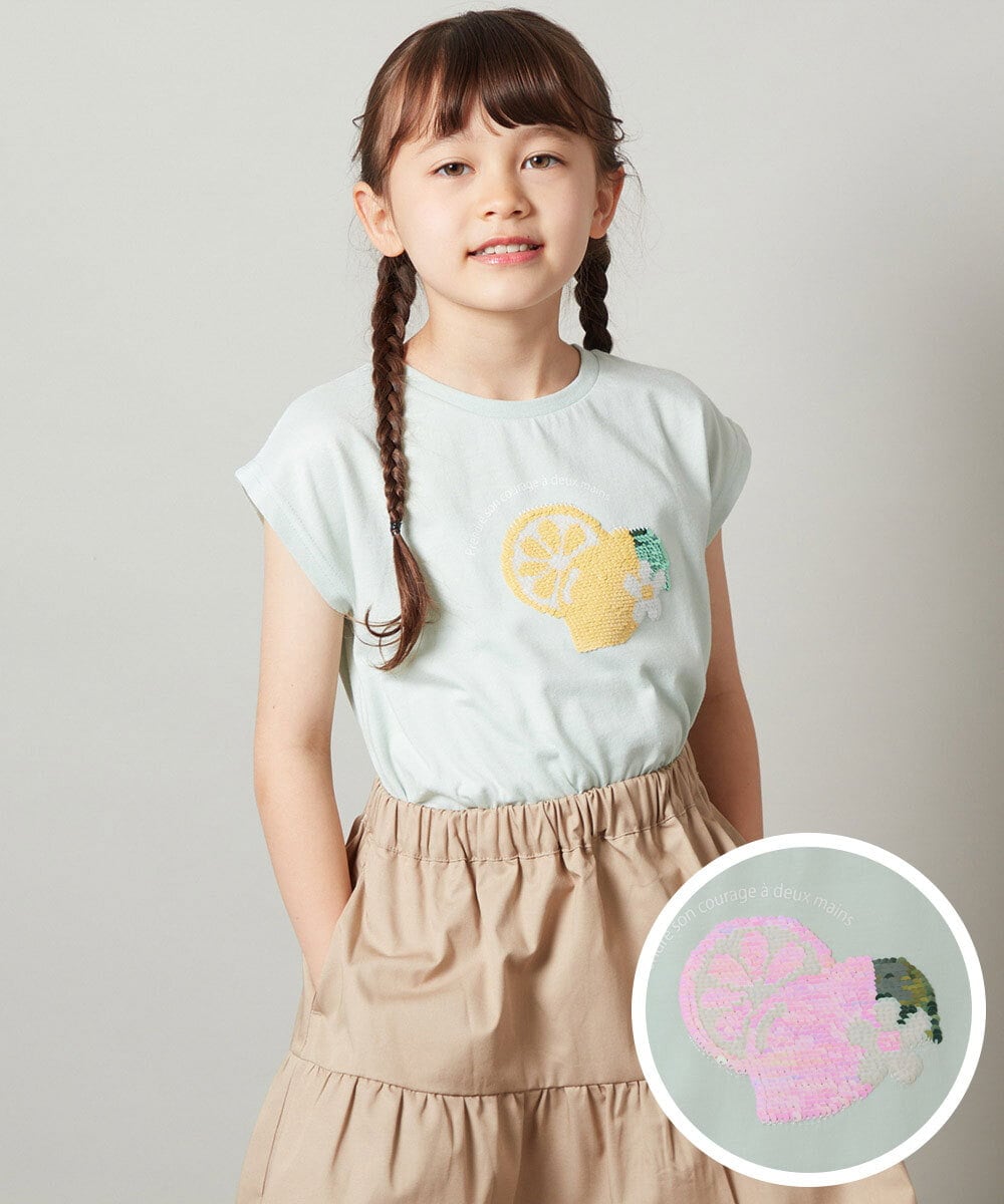 KJKGT07024 a.v.v KIDS(アー・ヴェ・ヴェ) [140-150]トゥインクルスパンコールアソートＴシャツ ミント