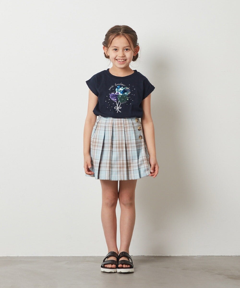 KJKGT07024 a.v.v KIDS(アー・ヴェ・ヴェ) [140-150]トゥインクルスパンコールアソートＴシャツ ネイビー