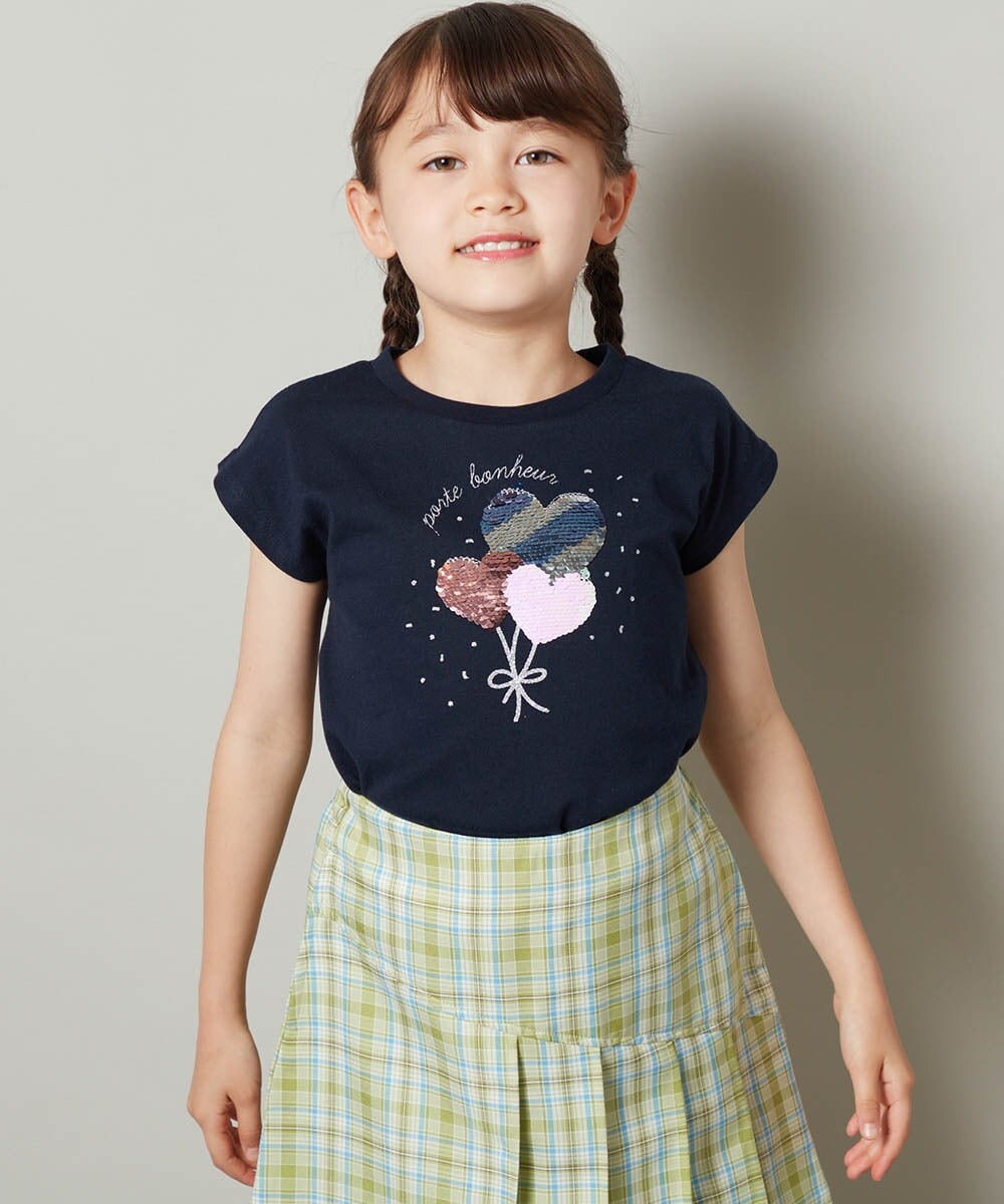 KJKGT07024 a.v.v KIDS(アー・ヴェ・ヴェ) [140-150]トゥインクルスパンコールアソートＴシャツ ネイビー