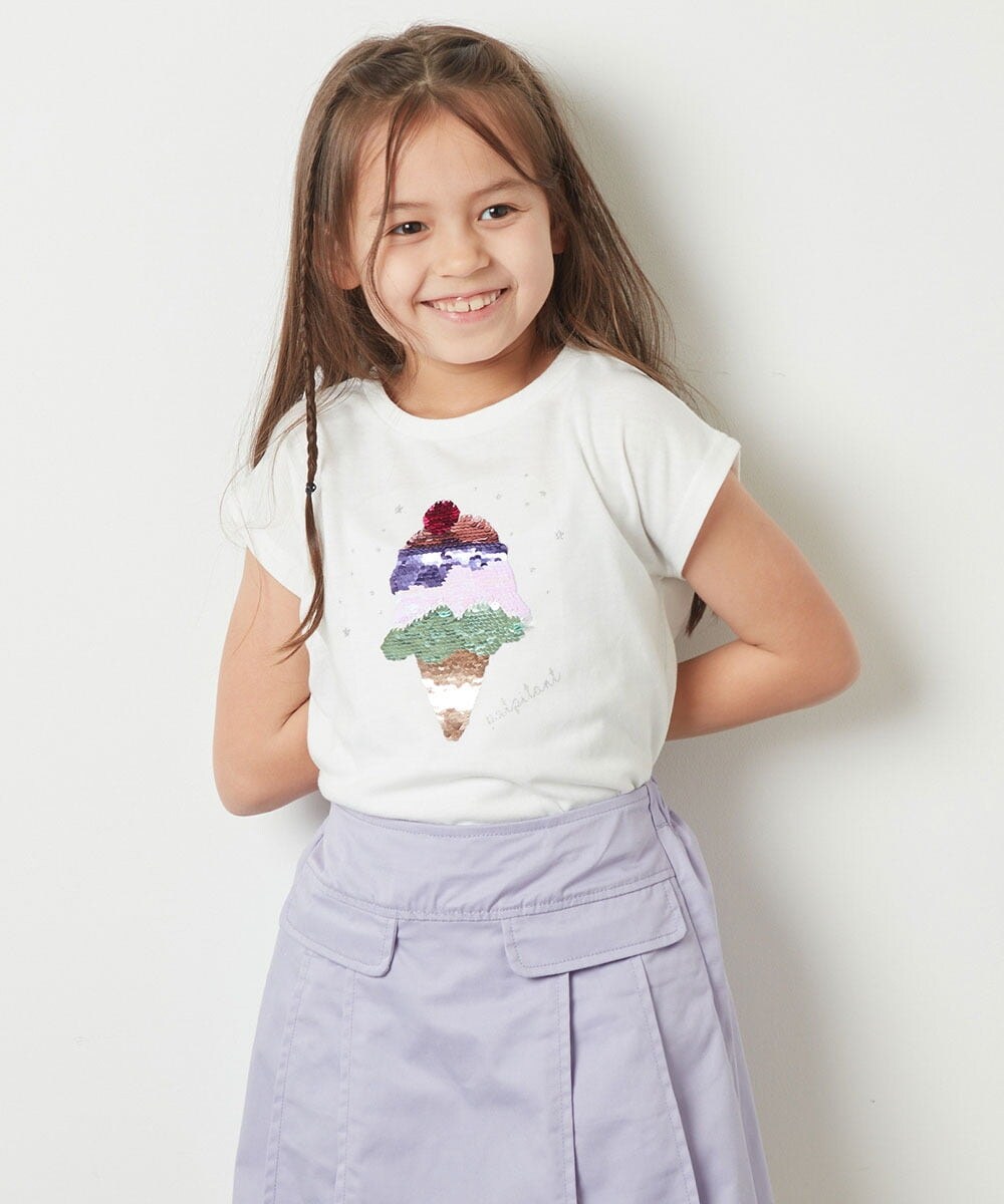 KJKGT07024 a.v.v KIDS(アー・ヴェ・ヴェ) [140-150]トゥインクルスパンコールアソートＴシャツ ネイビー