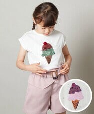 KJKGT07024 a.v.v KIDS(アー・ヴェ・ヴェ) [140-150]トゥインクルスパンコールアソートＴシャツ ホワイト