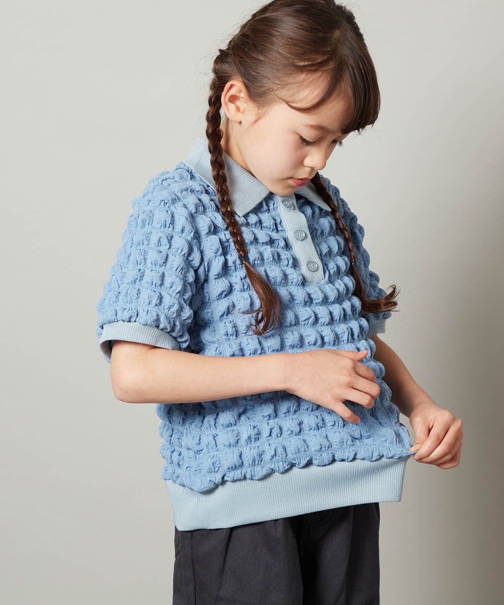 KJKGT11029 a.v.v KIDS(アー・ヴェ・ヴェ) [140-150]襟付きぽこぽこトップス アイボリー