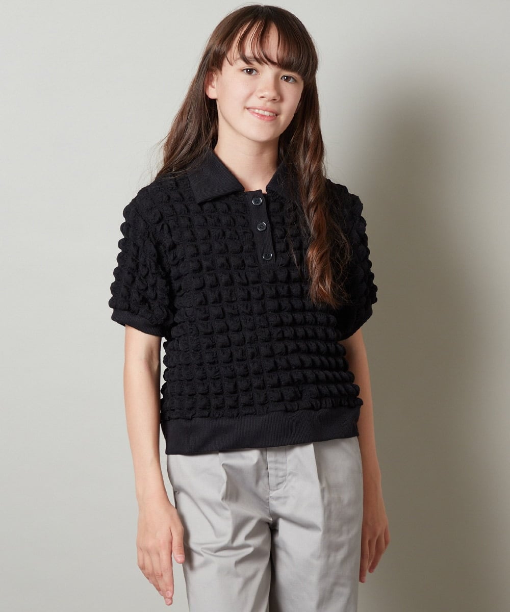 KJKGT11029 a.v.v KIDS(アー・ヴェ・ヴェ) [140-150]襟付きぽこぽこトップス アイボリー