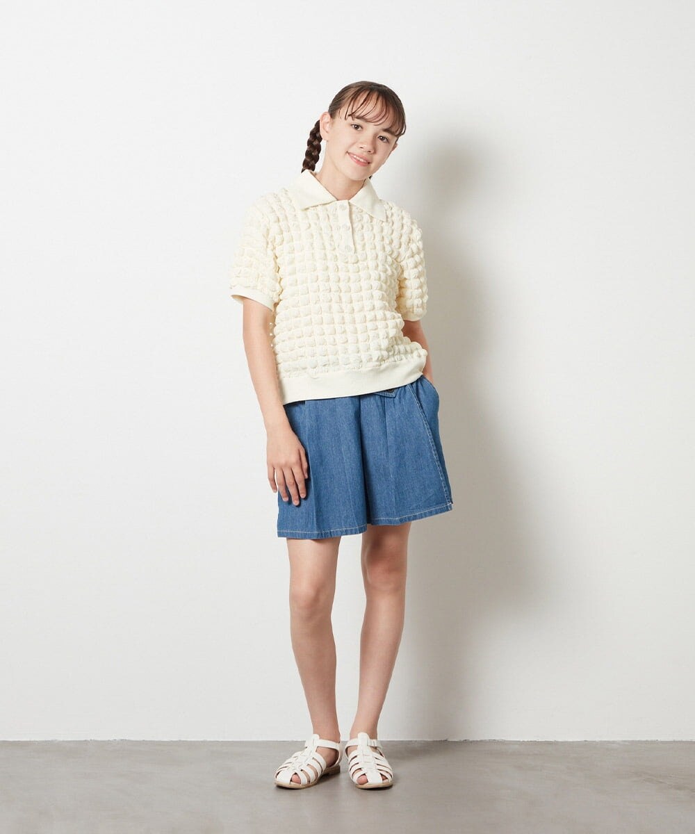 KJKGT11029 a.v.v KIDS(アー・ヴェ・ヴェ) [140-150]襟付きぽこぽこトップス アイボリー