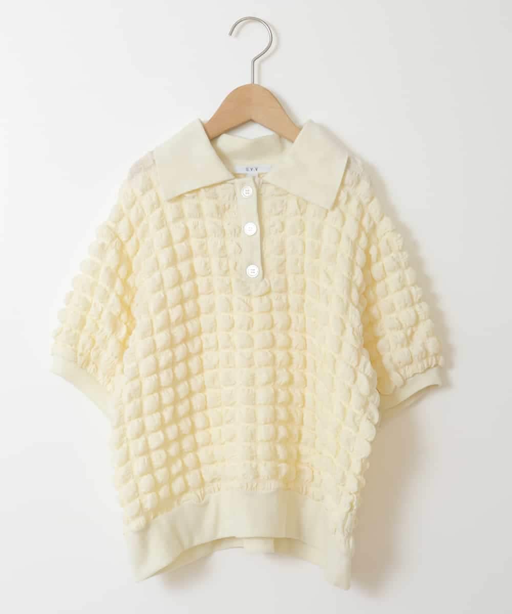KJKGT11029 a.v.v KIDS(アー・ヴェ・ヴェ) [140-150]襟付きぽこぽこトップス アイボリー