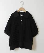 KJKGT11029 a.v.v KIDS(アー・ヴェ・ヴェ) [140-150]襟付きぽこぽこトップス ブラック