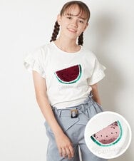 KJKGT14024 a.v.v KIDS(アー・ヴェ・ヴェ) [140-150]袖フリルスパンコールＴシャツ ホワイト