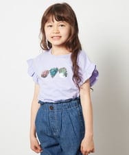 KJKGT14024 a.v.v KIDS(アー・ヴェ・ヴェ) [140-150]袖フリルスパンコールＴシャツ ホワイト