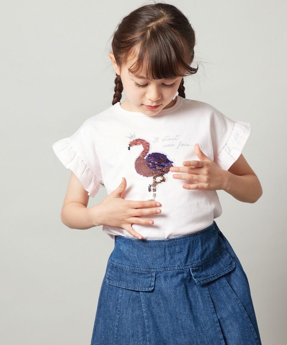 KJKGT14024 a.v.v KIDS(アー・ヴェ・ヴェ) [140-150]袖フリルスパンコールＴシャツ ホワイト