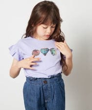 KJKGT14024 a.v.v KIDS(アー・ヴェ・ヴェ) [140-150]袖フリルスパンコールＴシャツ ホワイト