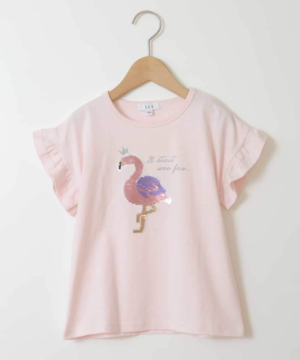 KJKGT14024 a.v.v KIDS(アー・ヴェ・ヴェ) [140-150]袖フリルスパンコールＴシャツ ピンク